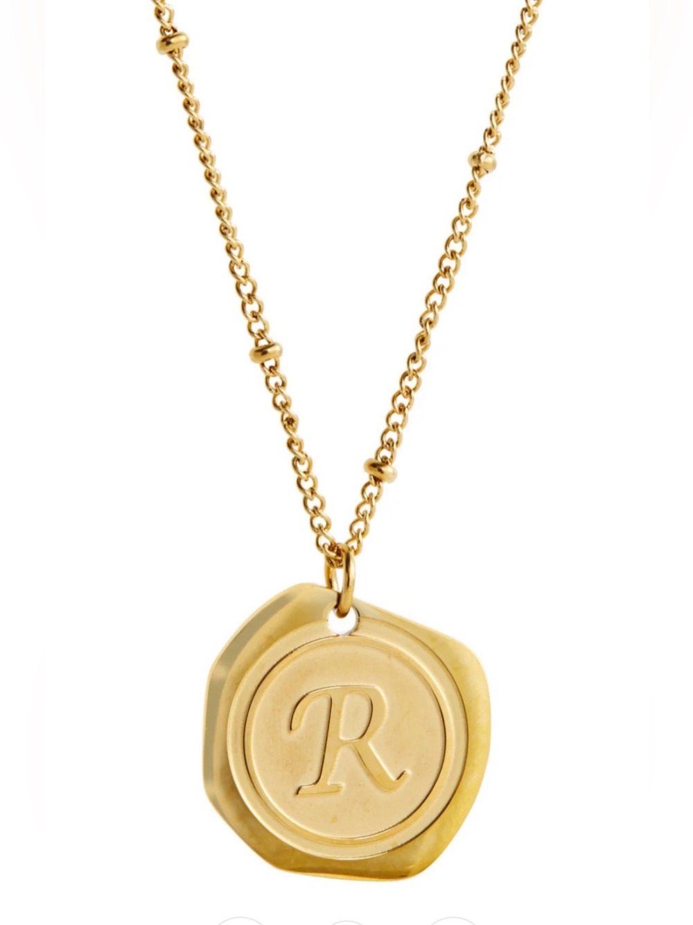 Savvy Cie Gold Layered Initial Disc Necklace “R” 18K Gold Plated Lifetime Waty